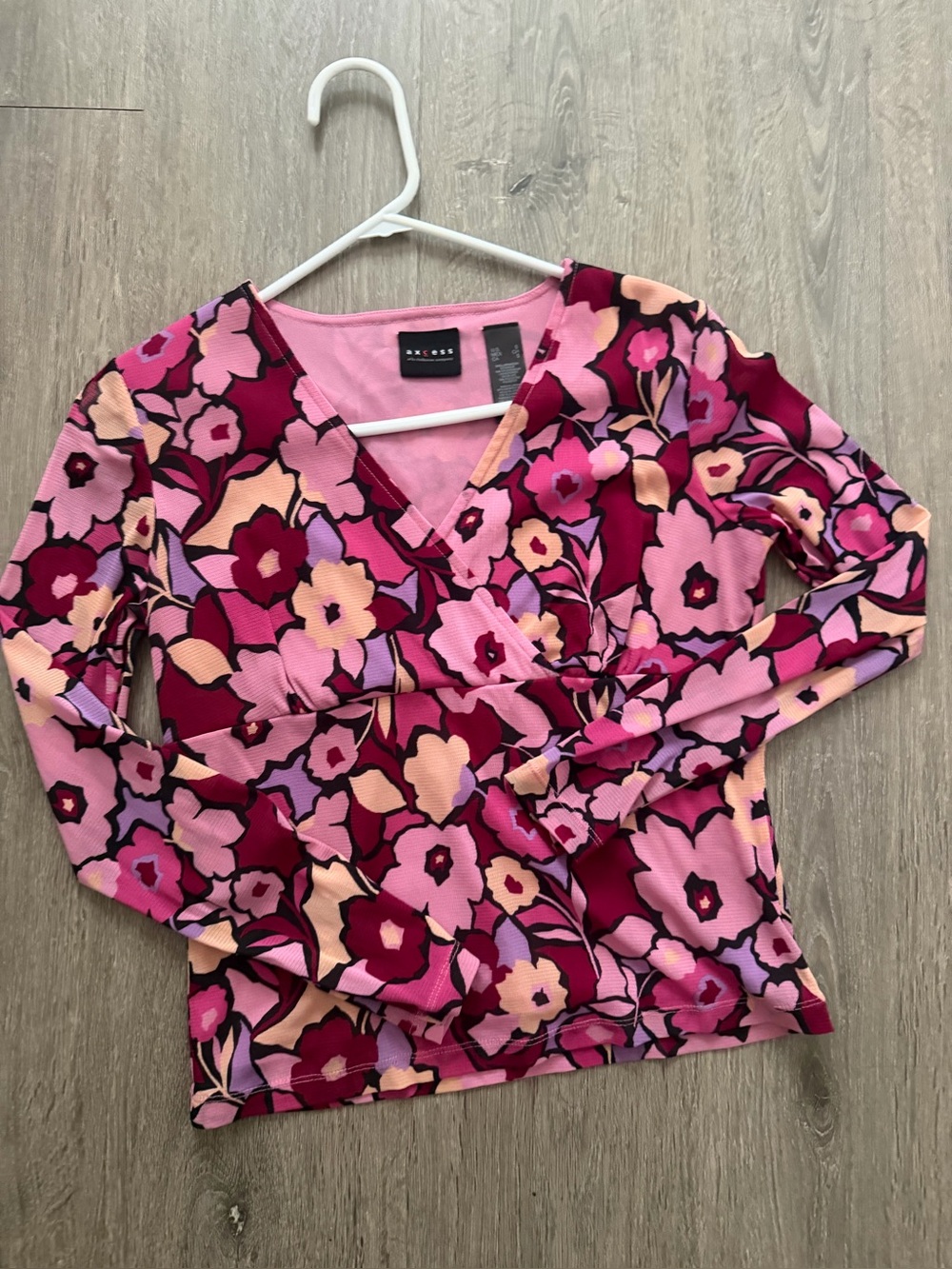 Pink and Magenta Floral Wrap Long Sleeve Top